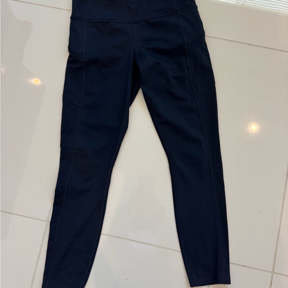 ATHLETA Leggings Navy Blue with Perforated Accents